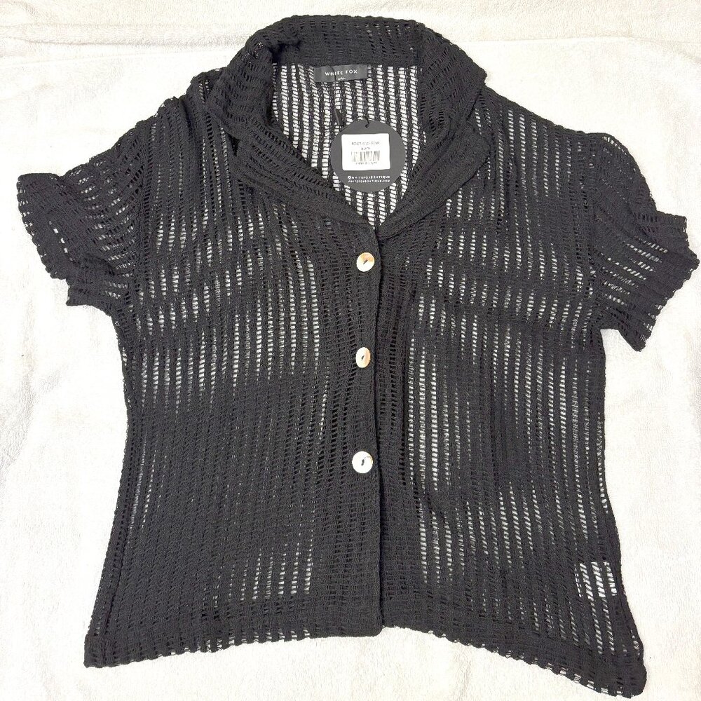 White Fox Black Crochet Top Size S/M - NWT